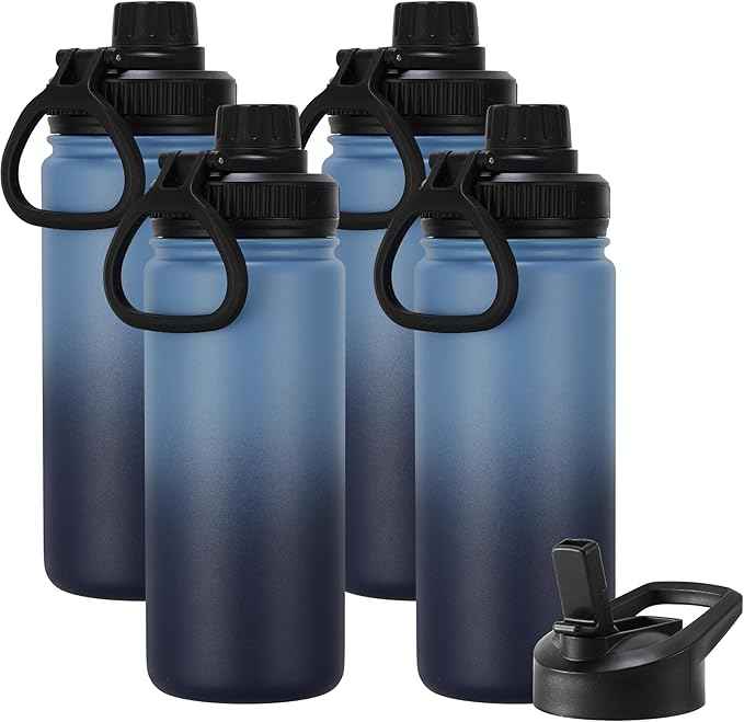 DOMICARE 16 oz Water Bottle Stainless Steel Double Wall Vacuum Insulated Water Bottle with Straw lids & Spout Lid, Leakproof