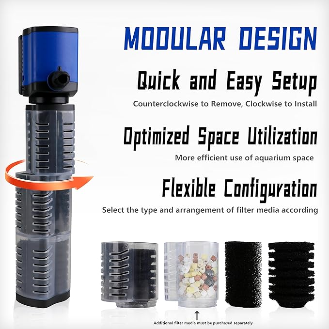 COOSPIDER Aquarium Filter Pond Filter for 100-300 Gallon, 660GPH Powerful Filtration Pump, Submersible Canister Filters for Fish Tank, Turtle Tank, Cold Plunge, Ice Bath Tub, Wavemaker, Oxygen Supply - AquaVibe