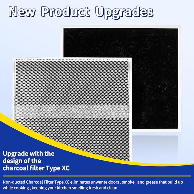 S97020466 Range Hood Non-Ducted Filter Replacement, HPF30 Charcoal Filter Type XC (with Clips) for Broan-Nutone Series Range Hood Filter 2 Pack