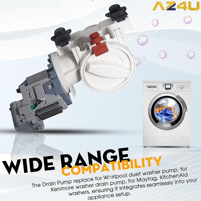 AZ4U Upgraded 8181684 Front Load Clothes 280187 Washer Drain Pump Filter Assembly Replacement For Whirlpool Duet Maytag Epic Kenmore HE Loading Washer, 1200164 280187 Drain Pump 120V 60Hz 0.70W 0.95A