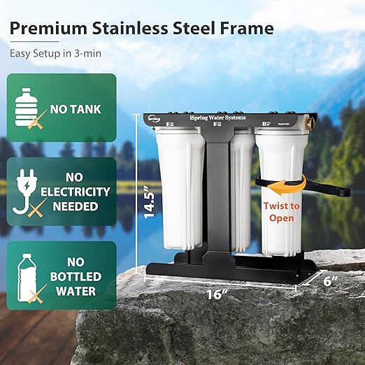 iSpring CW31-PF RV Water Filter System, SGS-Tested PFAS Removal, Reduces Chlorine, Lead, Sediment, Rust, and Odors, Leak-Free, Tankless, High Capacity, 3/4'' Lead-Free Brass Hose Quick Connectors