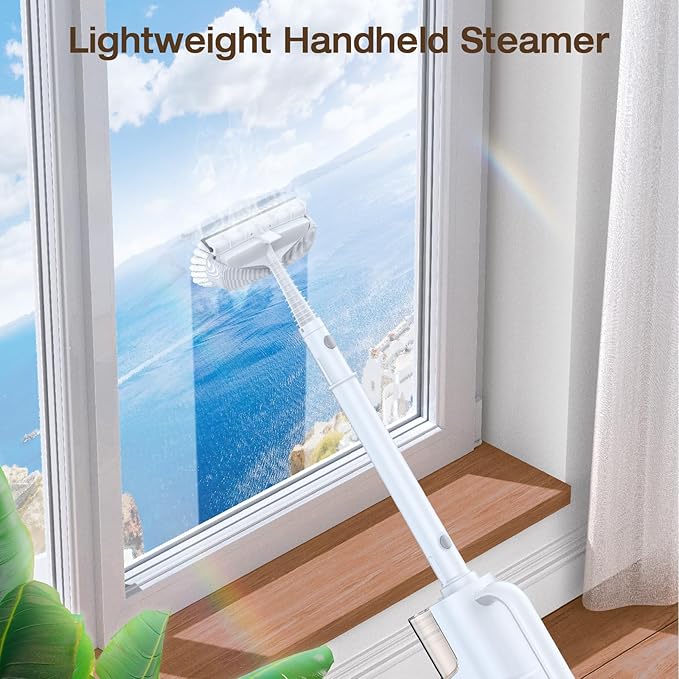 ScrubWiz Steam Mop with Detachable Handheld Steam Cleaner, 10-in-1 Multi Accessories, Quick 10s Heat, 350ml and 2-Level Steamer for Cleaning Floor, Carpet, BBQ Grill, Tile, and Grout, Light White