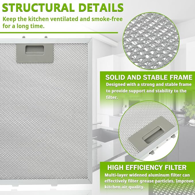 W10169961A Range Hood Filter Replacement 5 Layer Aluminum Mesh Hood Grease Filter Fit for Whirlpool, Kitchen Aid, Jenn-Air Range Hoods(3PCS) - AquaVibe