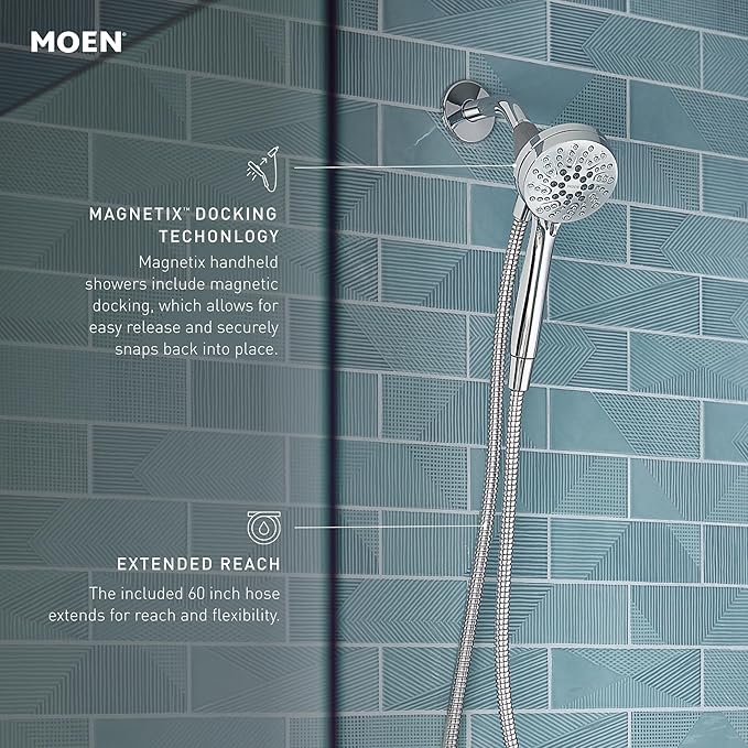 Moen Engage Magnetix Shower Head with Handheld Sprayer, 6 Handheld Shower Head Spray Functions, Chrome Finish, 26100EP