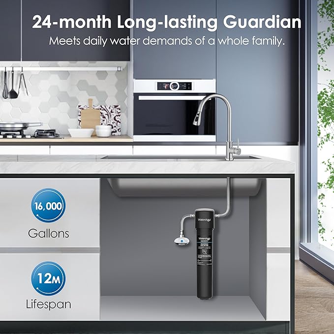 Waterdrop 15UA Under Sink Water Filter System, Under Counter Water Filter Direct Connect to Kitchen Faucet, and Waterdrop Spin Down Sediment Filter, Reusable Whole House Water Filter System 50 Micron