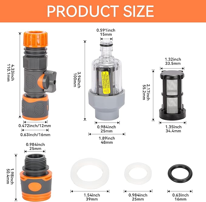 Vertical Garden Hose Filter Kit for High Pressure Washer and Water Spray Gun,Sediment Filter for All 3/4 Inch GHT Thread Garden Hose Quick Connector with Valve