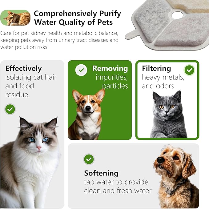 6+6 Pcs Cat Water Fountain Filters Replacement Compatible with Smartoo 152oz/4.5L Wireless Cat Fountain, Pet Water Fountain Filter with Pre-Filter Sponges