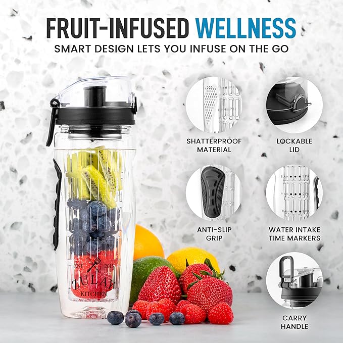 Zulay Fruit Infuser Water Bottle - 34oz - Leakproof With Full-Length Infusion Rod - Men Women's Ideal Fitness Gift Or For Gym, Camping