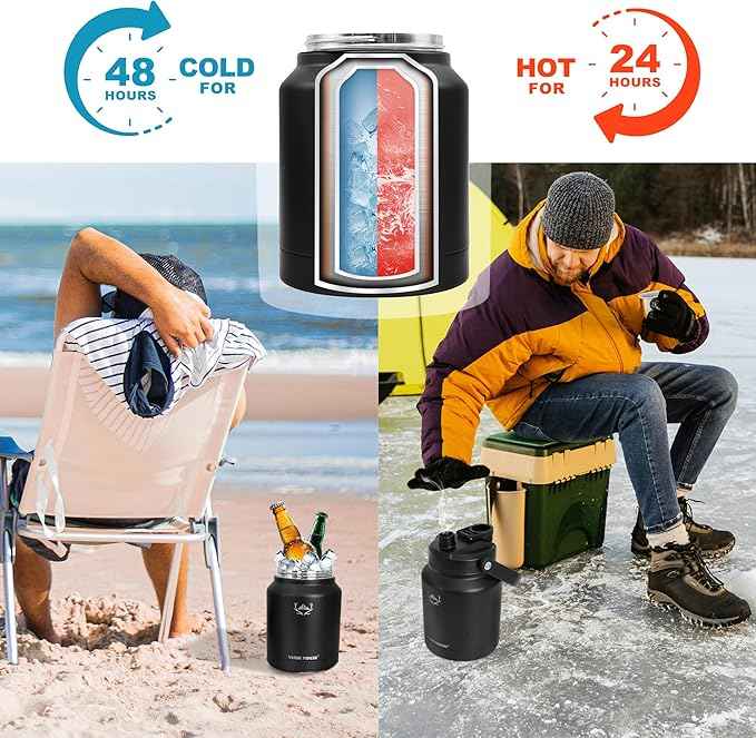 NATURE PIONEOR 84 oz Insulated Water Bottle - Double Vacuum Stainless Steel Water Jug with Holder/Carrier, Wide Mouth, Outdoor Sports, Hiking, Camping, Gym