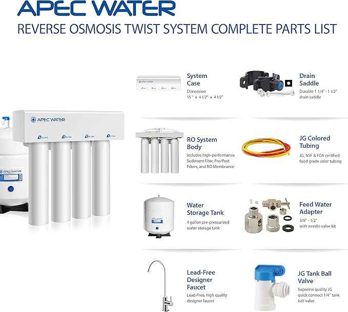 APEC Water Systems RO-Twist Supreme 75 GPD Quick Change Twist Filter Reverse Osmosis Drinking Water Filtration System