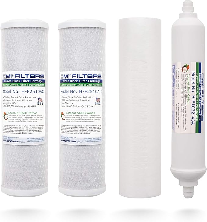 APPLIED MEMBRANES Reverse Osmosis Filter Replacement Set, 50 GPD Pre and Post Filter Set, For 5-Stage RO, Undersink Filtration System, Set of 4