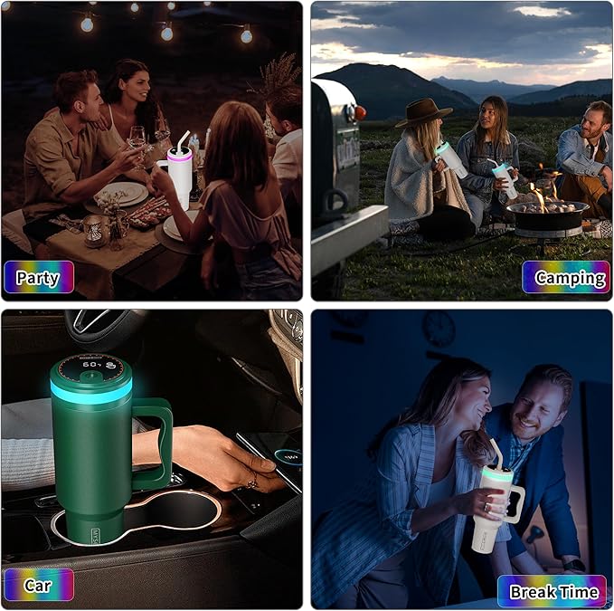 Water Reminder Bottle With Light,USB-C Rechargeable,RGB LED Lights Around the Lid,40oz,Insulated Stainless Steel，Ideal Gift for Valentine‘s Day (Forest)