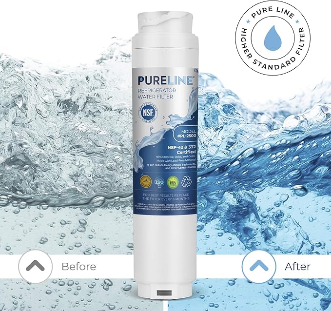 Pureline 9000 077104 UltraClarity REPLFLTR10 Water Filter Replacement for Bosch Ultra Clarity 9000194412, 644845, B26FT70SNS, B22CS80SNS, B22CS50SNS, Haier 0060820860, Miele KWF1000 (3 Pack) - AquaVibe