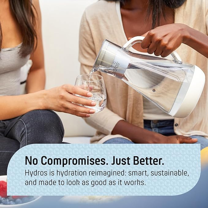 Hydros 64 Ounce Water Filter Pitcher with Patented Fast Flo Tech, 60 Second Quick Fill-Up and BPA-Free Recyclable Filter, Eight Cup Capacity, Blue