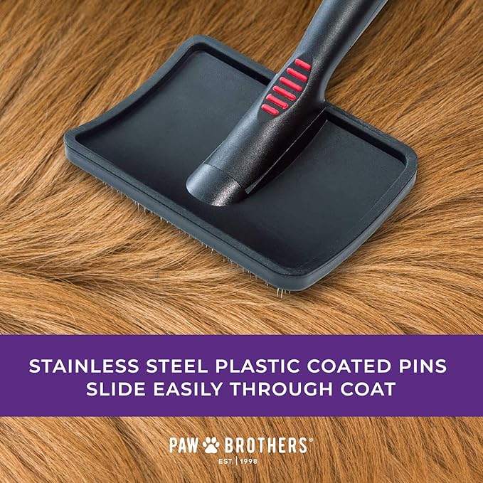 Paw Brothers Soft Pin Curved Slicker Brush for Dogs, Coated Tips, Maximum Coverage, Gentle on Skin, Large - AquaVibe