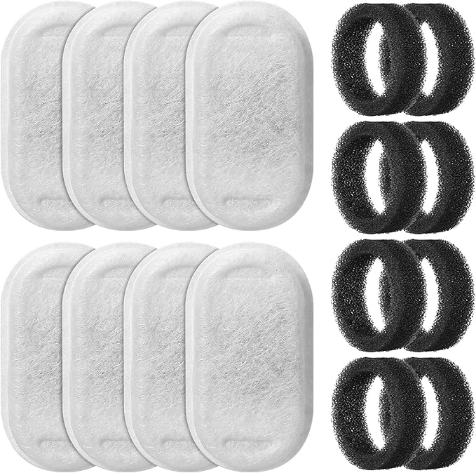 SOOFPET Cat Water Fountain Filters: 16 Pack Pet Fountain Filters, Replacement Filter for 67oz/2L&108oz/3.2L Stainless Steel Cat Fountains (8 Filters&8 Sponges)