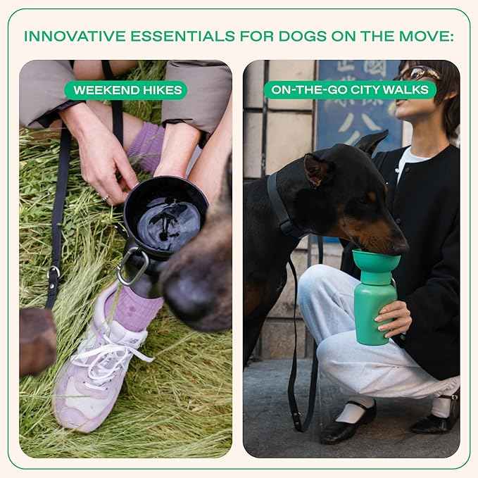 Springer Flip Portable Dog Water Bottle with Foldable Food Grade Silicone Bowl - 20 Ounce Travel Dog Water Bottle Ideal for Camping - Easy Squeeze Hydration & Release to Drain