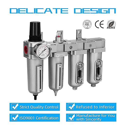 NANPU 1/2" NPT Industrial Grade 4 Stage Air Drying System - Particulate Filter, Coalescing Filter, Double Desiccant Dryers & Air Regulator, Metal Bowl, Auto Drain, for Paint Spray＆ Plasma Cutter - AquaVibe