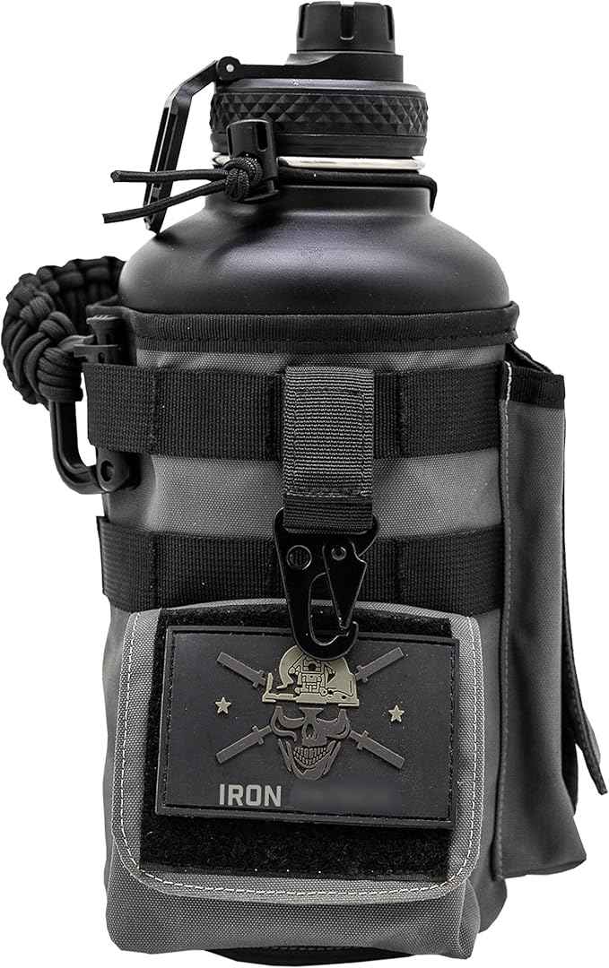 Iron Infidel Battle Bottle - Half Gallon Water Bottle Insulated, 64 oz Stainless Steel Water Jug with Paracord Handle - Gym Flask for Men with Rugged Sleeve for Storage (Betsy Ross 2 Liter)