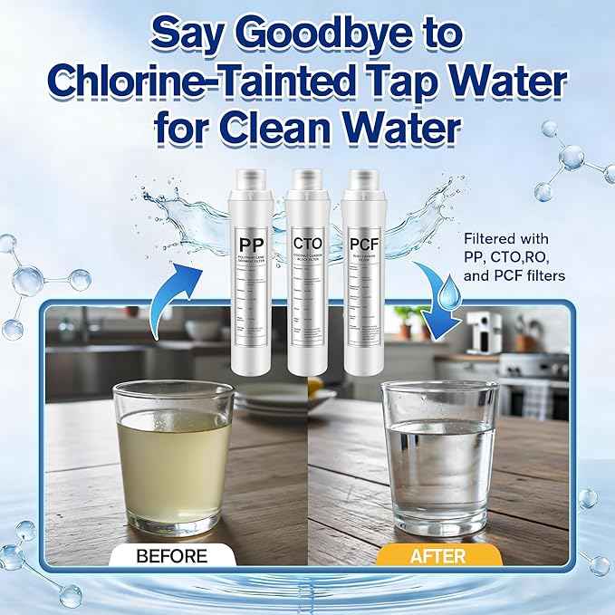 3 Pack Water Filter Replacement Compatible with Bluevua RO100ROPOT, Water Filters Set, 1 PP, 1 CTO, 1 PCF, Improved Drink Quality, Easy to Replace for Household Daily Use Drinking