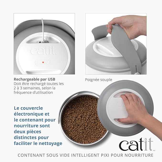Catit PIXI Smart Vacuum Food Container – Airtight Cat Food Storage with Auto Vacuum Seal, BPA-Free, Energy Efficient, Whimsical Cat Design & Scoop
