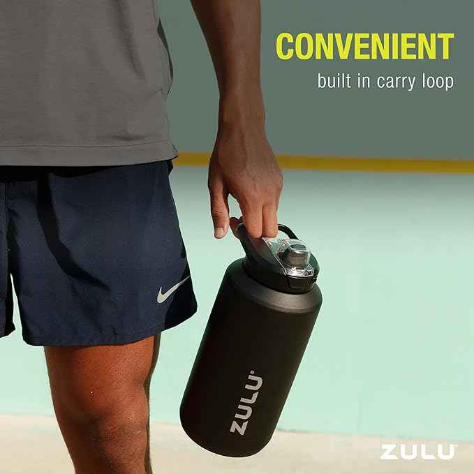 ZULU Goals Vacuum Insulated Large Capacity Stainless Steel Water Bottle | Reusable Jug Thermoses with Carry Handle | Leak-Proof Lid | Perfect for Travel, Workout, Gym, Hiking, Camping | 64oz, 101oz