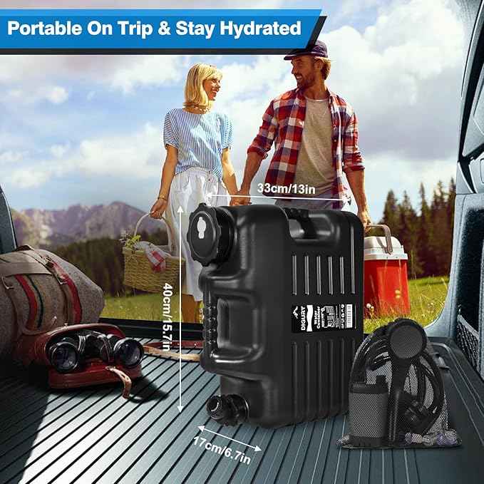 Portable Camping Shower with 5 Gallon Water Jug, 6000mAh Rechargeable Outdoor Camping Shower Kit, IPX7 Waterproof Pump BPA Free Water Containers Camp Essentials