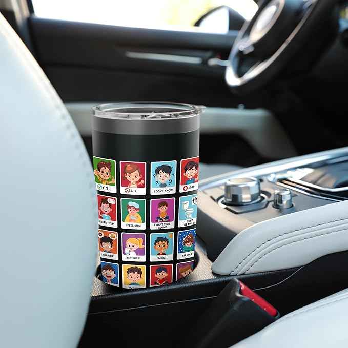 Autism Communication Cards Kids Emotions Speech Therapy AAC Stainless Steel Insulated Tumbler