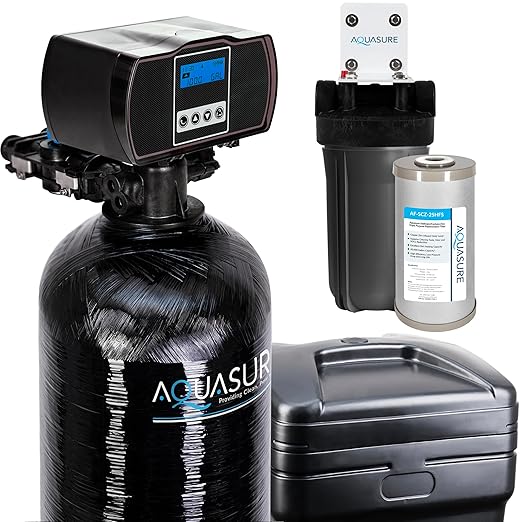 Aquasure Harmony Series 30,000 Grains Whole House Water Softener with Automatic Digital Metered Control Head | Fine Mesh Resin for Iron Removal, Reduces Hardness & Improves Water | for 1-2 bathrooms