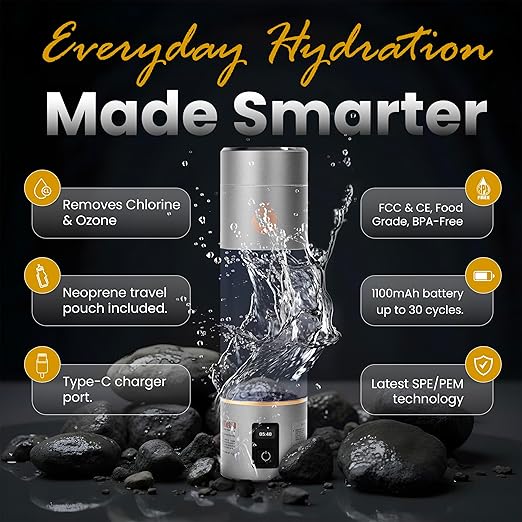 Hydrogen Water Bottle Generator, Up to 6500 PPB Molecular Hydrogen, Independently Lab Tested, SPE/PEM Technology, 12-Hour Retention, 9.5 oz Portable Bottle for Home, Gym, Travel & Office