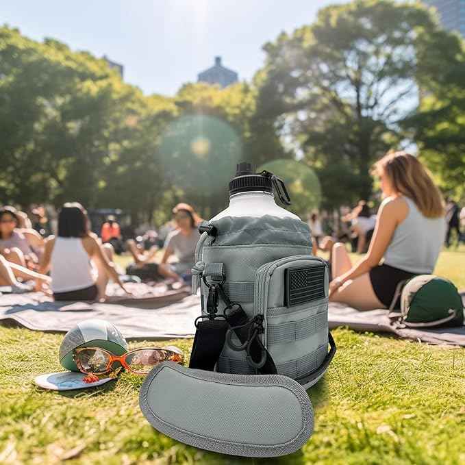 Half Gallon Water Bottle Jug - 84 Oz Insulated Stainless Steel Metal Water Jug with Holder - Carrying Bag - Spout Handle - Straw Lids - Keep Cold & Hot - White Tactical Flask