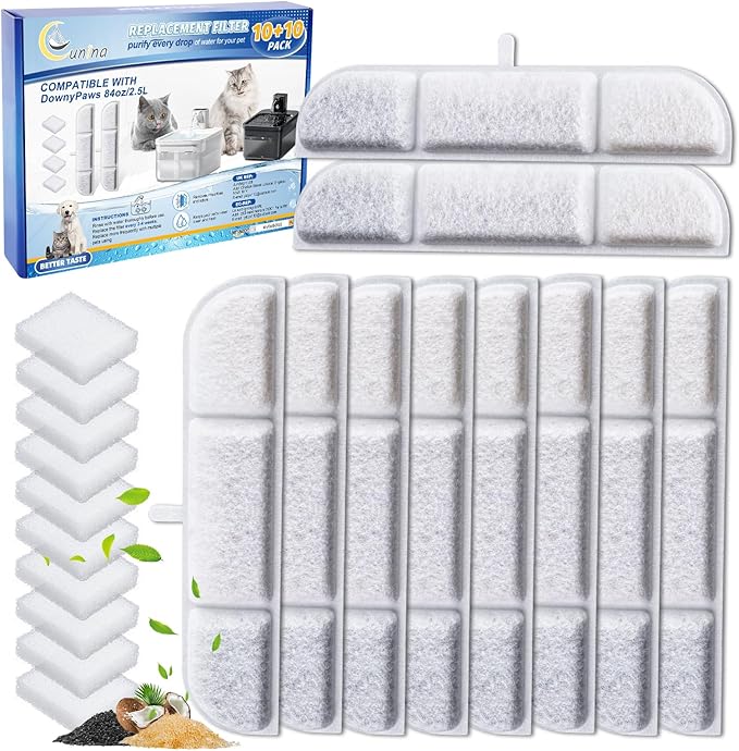 10+10 Pack Fountain Pump Replacement Filters for Downy Paws DPWFP6, Compatible with 84oz/2.5L, 5 Months