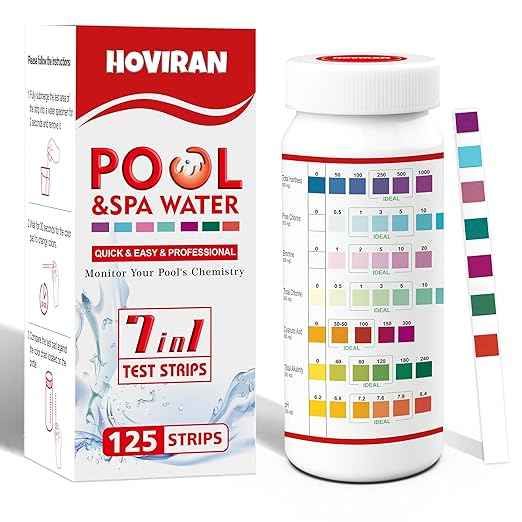 Pool Test Strips 7 Way, 125 Quick Swimming Pool Test Strips, Reliable Hot Tub Spa Water Testing Kit for Bromine, Total Alkalinity, pH, Free Chlorine, Total Hardness, Cyanuric Acid, and Total Chlorine
