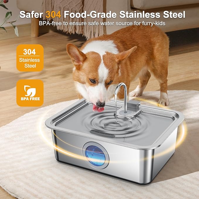 16L/4.2Gal Dog Water Fountain Stainless Steel DYSJ03 Dog Fountain Water Bowl for Large Dogs Cats & Multi-Pet Home, Ultra Quiet, Wider Deeper Mouth, 5-Layer Filtration & Easy to Clean