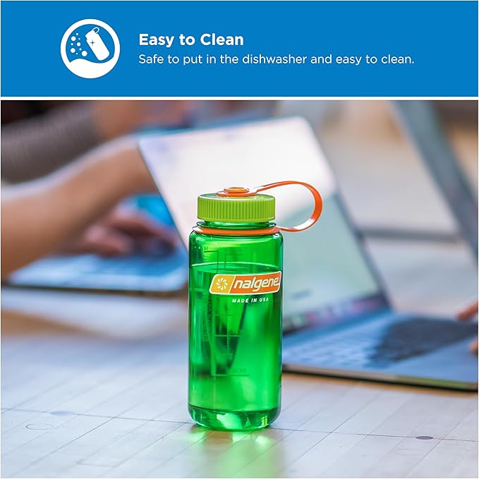 Nalgene 16 oz Wide Mouth Water Bottle | BPA-Free, Durable & Leak Proof, Lightweight Travel Bottle, Fits In Cupholders, Cerulean Sustain