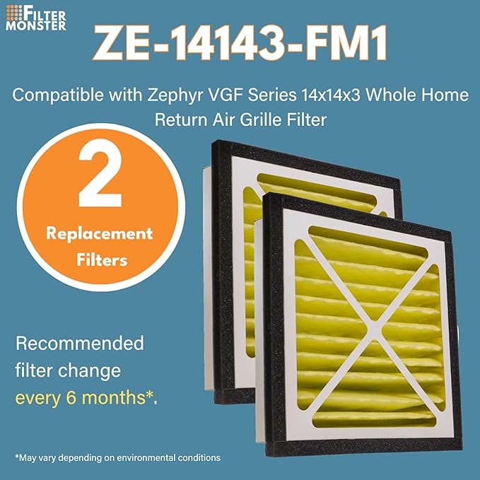 Filter-Monster - Replacement HEPA Filter Bundle - Compatible with Zephyr VGF Series 14x14x3 Whole Home Return Air Grille Filter, 2 Filter Replacement Bundle - AquaVibe