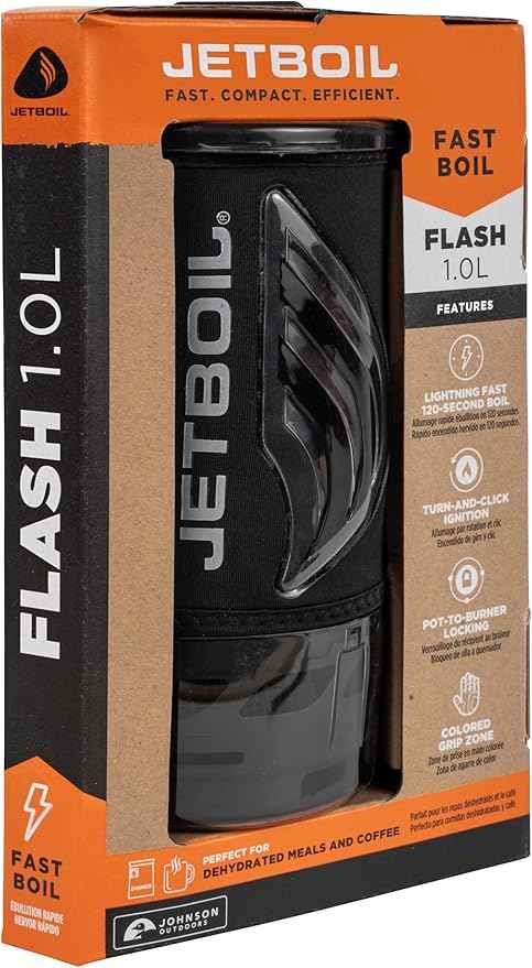 Jetboil Flash Portable Fast Boil Stove for Camping and Backpacking with 1-Step Auto Ignition, Propane/Isobutane Burner with Cooking Cup
