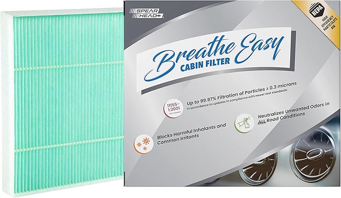 Spearhead HEPA Breathe Easy Cabin Filter, Up to 99.97% Filtration of 0.3 Micron Particles w/No Airflow Reduction (BE-160H)