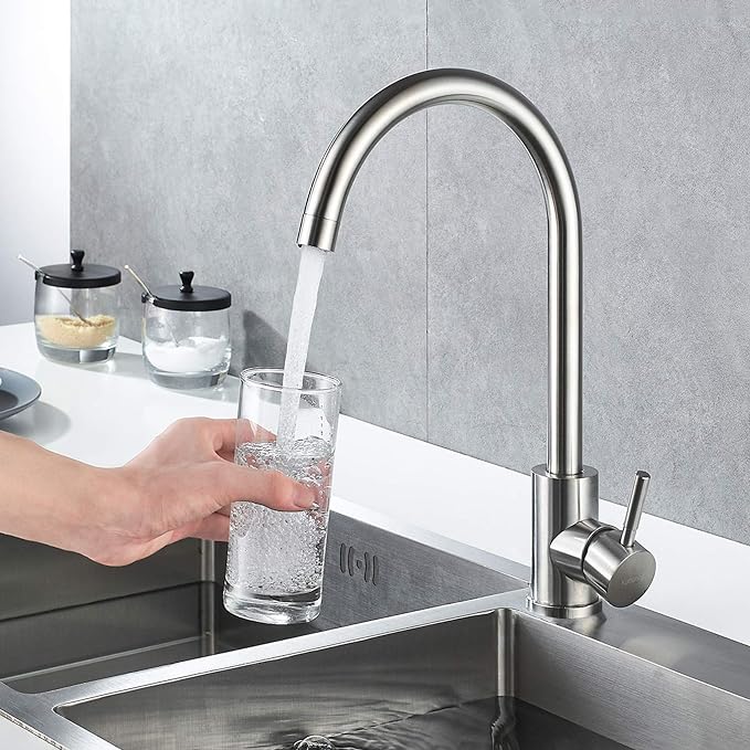 Single Handle High Arc Kitchen Faucet Stainless Steel Brushed Nickel,Commercial Single Hole Kitchen Sink Faucet,Modern One Hole Bar Sink Faucet