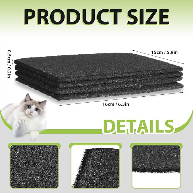 Jecery 10 Pcs Activated Carbon Cat Litter Box Replacement Filters Compatible with Petmate Booda Clean Step 6.3 x 5.91 Inches Filters to Absorbs Odors and Controls Damp for Keeping Fresh