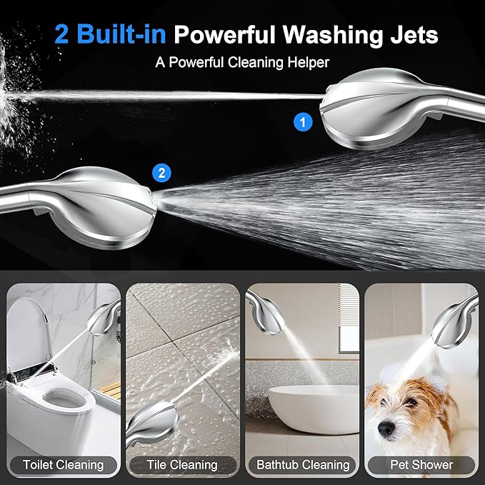 Filtered Shower Head with Handheld, FunnyAir Filtered Shower Head with 3-PCS Filters For Hard Water, 10-Spray Modes 5" High Pressure Shower Head, 2 Built-in Power Jets Shower Heads, Chrome