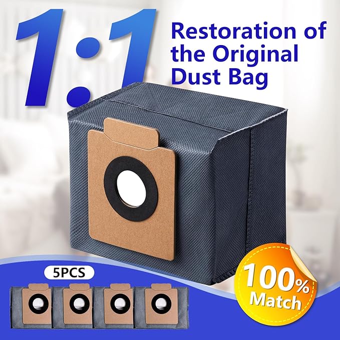 5 PCS 1:1 Dust Bags for Eufy X10 Pro Omni Robot Vacuum Cleaner & X8 Pro, 1:1 Restoration of The Original, AddDeodorizing Materials, Anti-odor,Large Capacity, Durable - AquaVibe