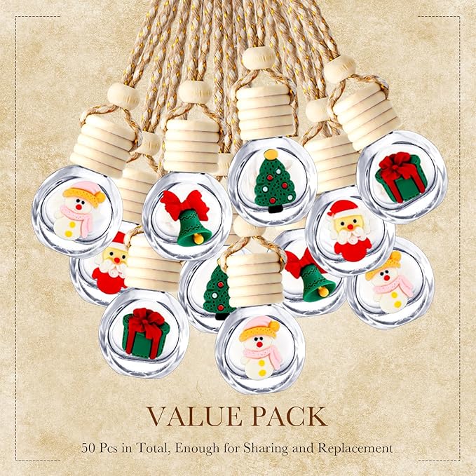 BBTO 20 Pcs Hanging Car Air Freshener Car Diffuser Bottles Bulk Christmas Empty Glass Perfume Bottle Freshener Clear Diffuser Bottle Pendant for Essential Oil Fragrance Aromatherapy Bottles Ornament