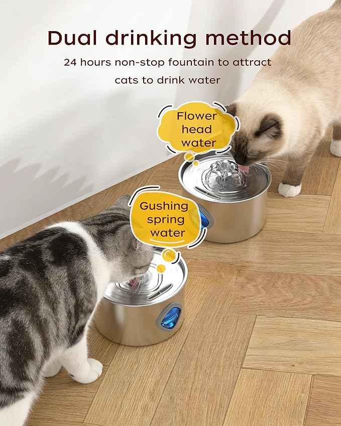 Cat Water Fountain Stainless Steel - 108oz/3.2L Pet Gift Dog Water Dispenser Automatic Silent Cats Dispenser for Drinking Indoor Metal Kitty Spout Fountains with 2 Filters and 2 Sponges