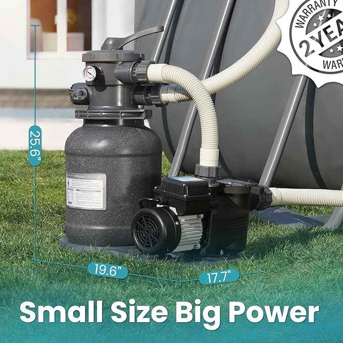 Sand Filter Pump for Above Ground Pool, Pool Pumps Above Ground with Timer, Pool Sand Filter with 6-Way Valve, Efficient Filtration, 10in, Up to 11,000 Gallons
