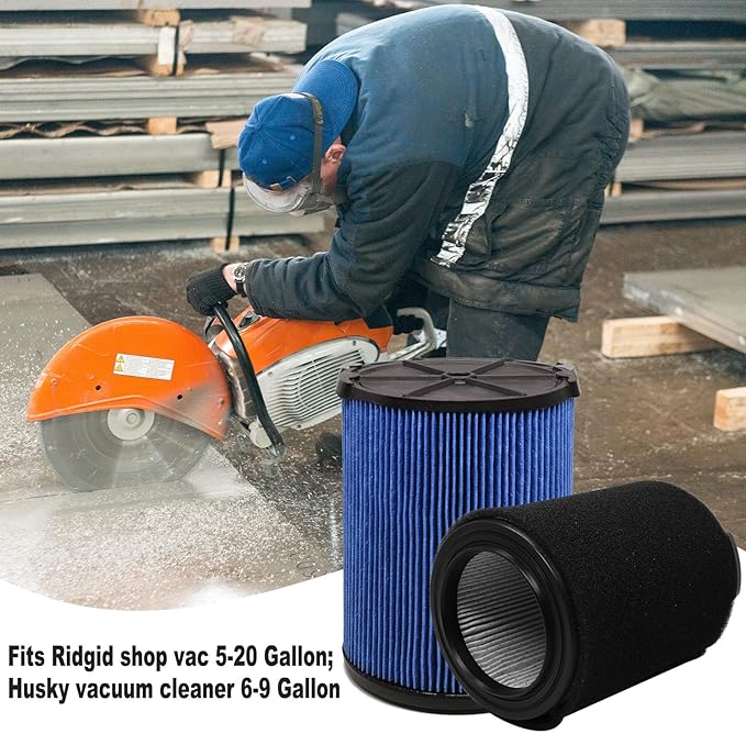 2 Pack VF5000 Filter for Ridgid Shop Vac 5-20 Gallon Wet Dry Vacuums, 3 Layer Pleated Vacuum Filter Fit Models WD1450 WD0970 WD1270 WD06700 WD1851 WD1680 RV2400A（with 4pcs Foam Sleeve） - AquaVibe