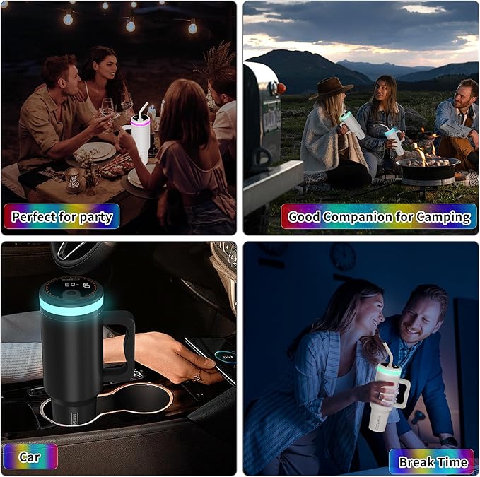 Water Reminder Bottle,USB-C Rechargeable,RGB LED Lights Around the Lid,40oz,Insulated Stainless Steel，Ideal Gift for Valentine‘s Day(Charcoal)