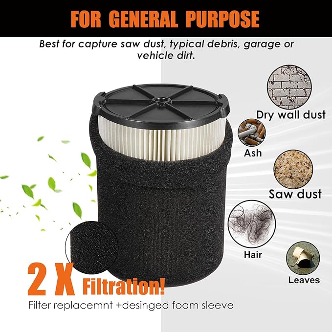 VF4000 Replacement Filter for Ridgid Shop Vacuums 5-20 Gallon, Universal VF4000 Filter Fits Rigid Wet Dry Vac/Husky Shop Vacuum Filter 6-9 Gallon with Foam Sleeves-1 Pack - AquaVibe