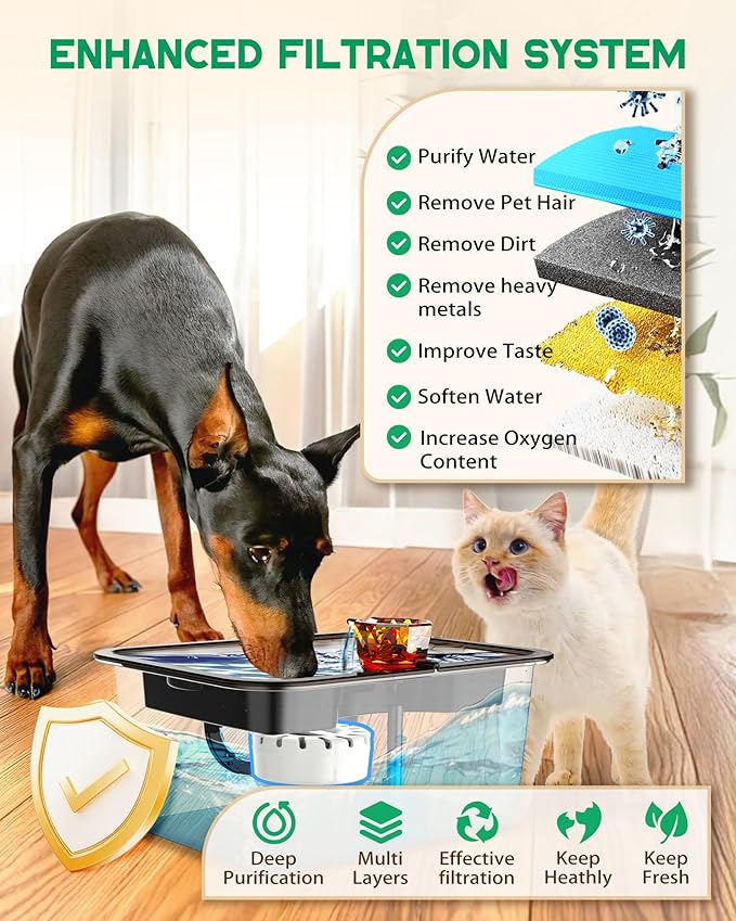 Pet Water Fountain Stainless Steel for Large Dogs, 12L/ 3 Gallon Automatic Pet Drinking Fountain for Multiple Pets SUS 304 Stainless Steel, with Large Filter and Quiet Pump, No Spill, BPA-Free,