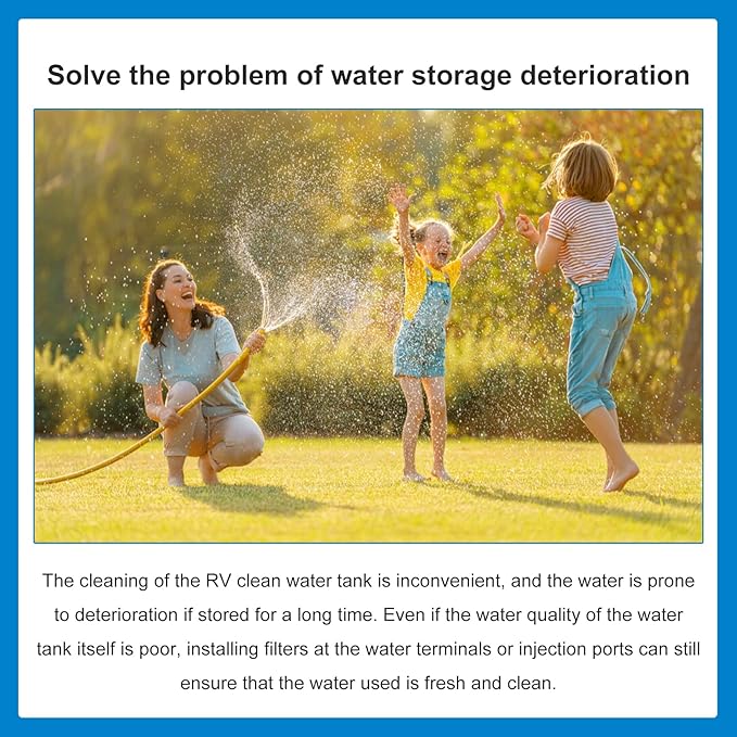 RV Inline Water Filter with 2 Flexible Hose Protectors, 20-Micron Advanced GAC & KDF Filtration Reduces Bad Taste, Odor, Chlorine, Sediment for RVs Campers Marines